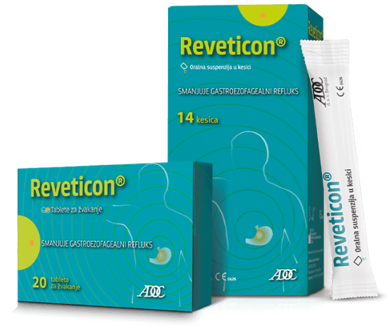 Izgled pakovanja Reveticon leka. Mala i velika kutija i pojedinacna doza